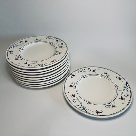 Mikasa Annette Bread&Butter Plates, Set of 10 Intaglio Red Flowers, Blue Scroll - Picture 2 of 10